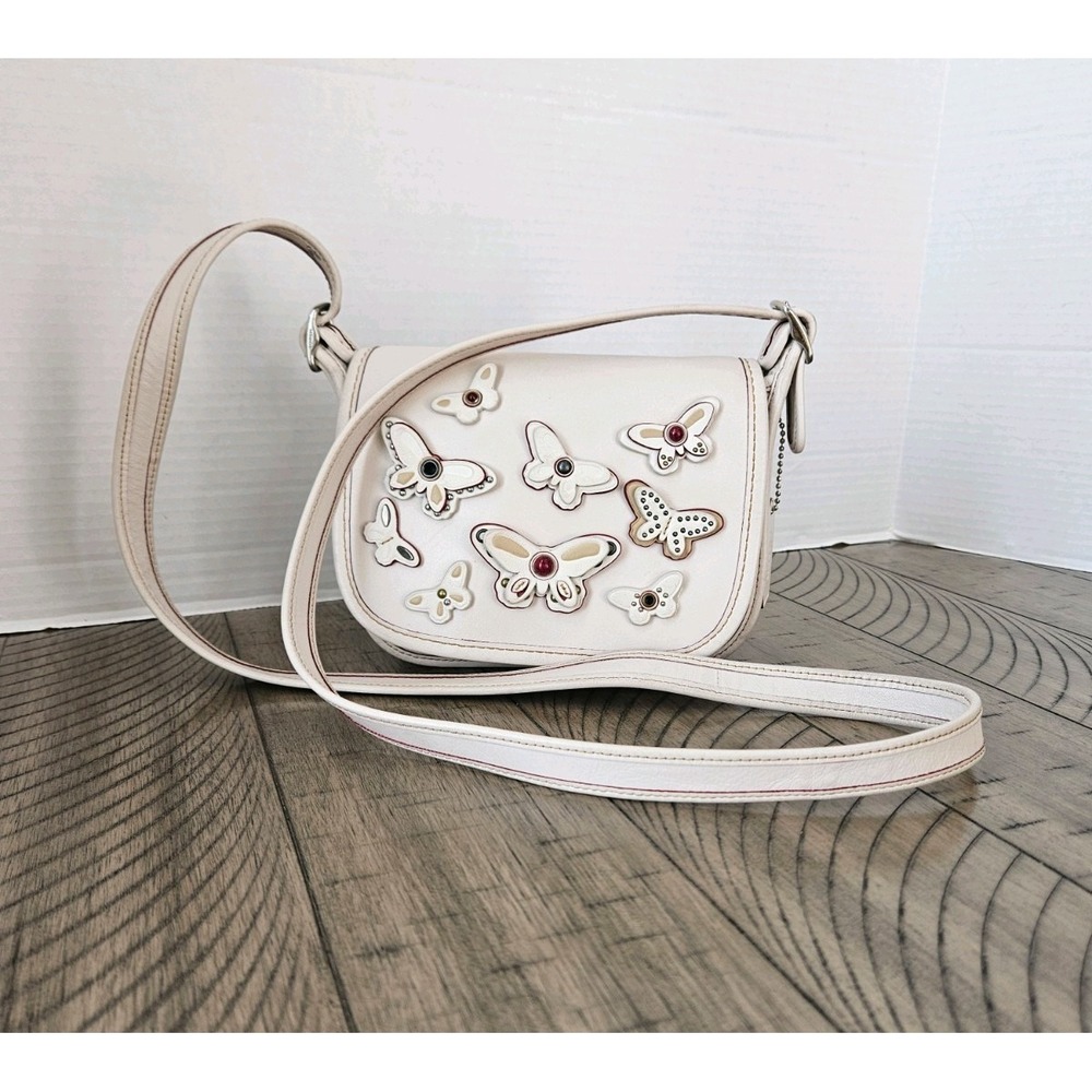 Coach Patricia Saddle Bag Butterfly Appliqué Chalk Leather Beaded Fairy F59360